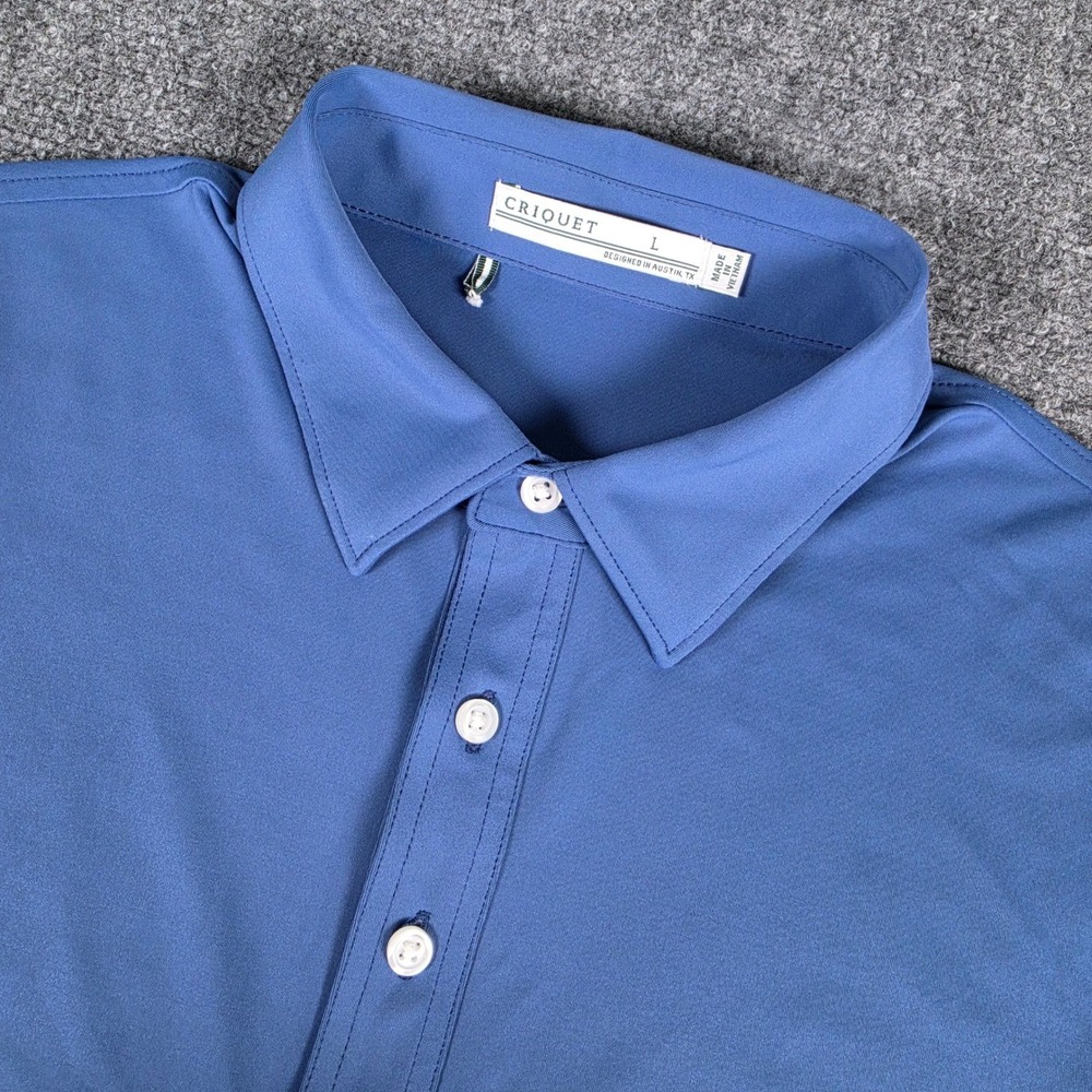 Criquet Polo Shirt Mens L Blue Performance Short Sleeve Golf w/Logo - Picture 1 of 8